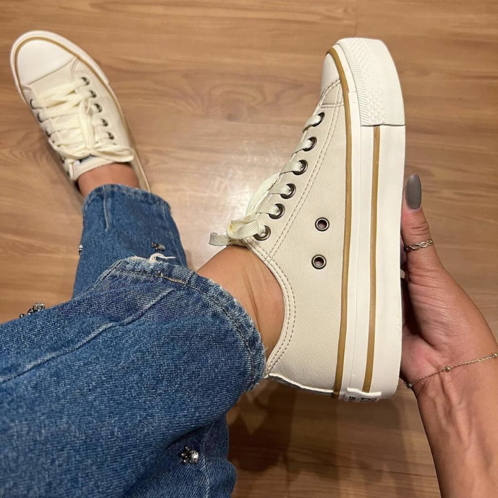 Tenis Star Plataforma Sola Alta Bege Moda Envio Imediato Feminino