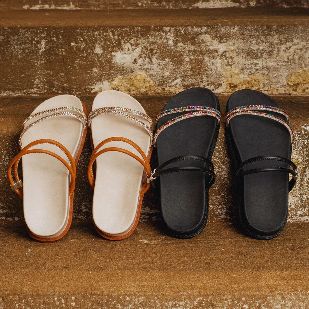 Sandália Papete Feminina Birken Em Um Tiras de Strass Ajustável
